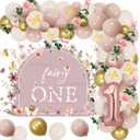 Fairy First Birthday Decorations, Boho Fairy 1st Birthday Party Decorations Girl, Our Little Fairy Is Turning One Backdrop Butterfly Fairy Balloon Arch Stickers Artificial Flowers Garland