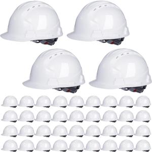 40 Pcs 4 Pt. Suspension Hard Hat Bulk Safety Helmets ABS Construction Hardhats Adjustable Ratchet Hard Hats with Vents and Cotton Brow Pad Hard Hats for Men Work Head Protection Supplies