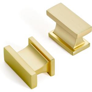 Brushed Brass Kitchen Rectangle Cabinet Knobs 1.49 Inch 10 Pack