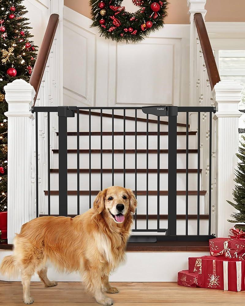 Cumbor 29.7-46" Baby Gate for Stairs, Mom's Choice Awards Winner-Auto Close Dog Gate for The House, Gifts for Mom, Easy Install Pressure Mounted Pet Gates for Doorways, Black
