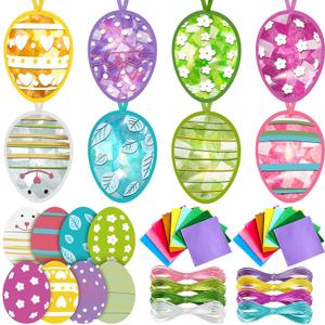 Motipuns 32 Pcs Easter Suncatchers Craft Bunny Egg Ornaments Easter Craft Kit Stained Glass Tissue Paper Bulk Spring Window DIY Art Gift for Home Creative Activities Party Decoration(Vivid)