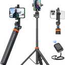 EUCOS 62" Phone Tripod, Tripod for iPhone & Selfie Stick with Remote, Extendable Cell Phone Stand & Ultimate Phone Holder, Solidest Phone Stand Compatible with iPhone/Android (Inferno Mix Carbon Black)