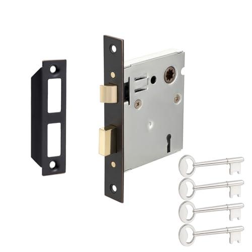 Old Mortise Lock Replacement Parts - Vintage Style Indoor Mortise Lock Assembly Kit with Antique Skeleton Keys and Reversible Latch Bolt, Oil Rubbed Bronze Plated Finish
