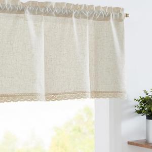 jinchan Linen Valance with Lace Trim Farmhouse Rustic Valance Curtain for Window 16 Inch Small Window Treatment for Living Room Dining Room Semi Sheer Light Filtering Rod Pocket 1 Panel Crude