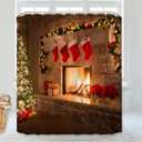 Christmas Shower Curtain, Christmas Socks Xmas Tree Gift Box Fireplace Bathroom Curtain Bathroom Decoration Bathroom Decor Curtain with 12 Hooks 60x72 Inches (Style 17)