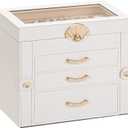 Enthralite Jewelry Box with 3 Drawers : Jewelry Display Organizer for Earrings Necklaces - Gift for Girls Women | White (XL)