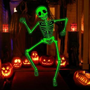 KALEFO Halloween Door Decorations Glow in The Dark Skeleton Party Supplies Skull Hanging Ornaments Outdoor Yard Garden Sign Hanging Decor