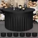 6 Pack 48" Diameter x 30" Height Black Table Skirt | Fits 4FT Round Tables | Polyester Spandex Cloths With Skirt | Stain, Wrinkle Resistant for Wedding, Party, Dining, Banquet