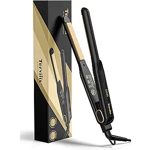 Terviiix 1/2 Inch Flat Iron for Short Hair, Small Hair Straightener and Curler 2in1 for Pixie Cuts & TouchUps, Rounded Edge Mini Flat Iron for Men and Women, Dual Voltage TravelFriendly
