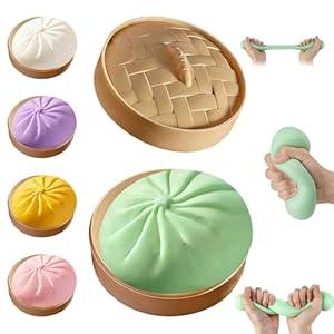 Dumpling Squishy, Giant Glitter Dumpling, Mystery Squishy Dumplings Box, Jumbo Squishy Toy with Steamer Box, Soft Squeeze Decompression Dough, Easter Basket Stuffers (Green)
