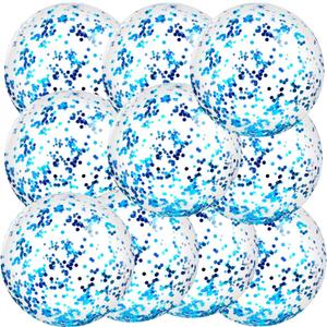 Civaner 10 Pcs Inflatable Glitter Beach Balls 16 Inch Sparkly Confetti Pool Balls for Party Decorations Blow up Balloon Toys for Outdoor Summer Wedding Beach Xmas(Blue)