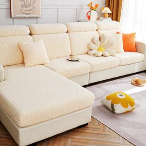 Yoovat Magic Sofa Covers Soothing Home Sofa Cushion Covers Sofa Hero Covers for Couch Magic Couch Covers Stretch Slipcovers for Couches and Sofas (Wheat-Lvory Beige,Chaise Cover)