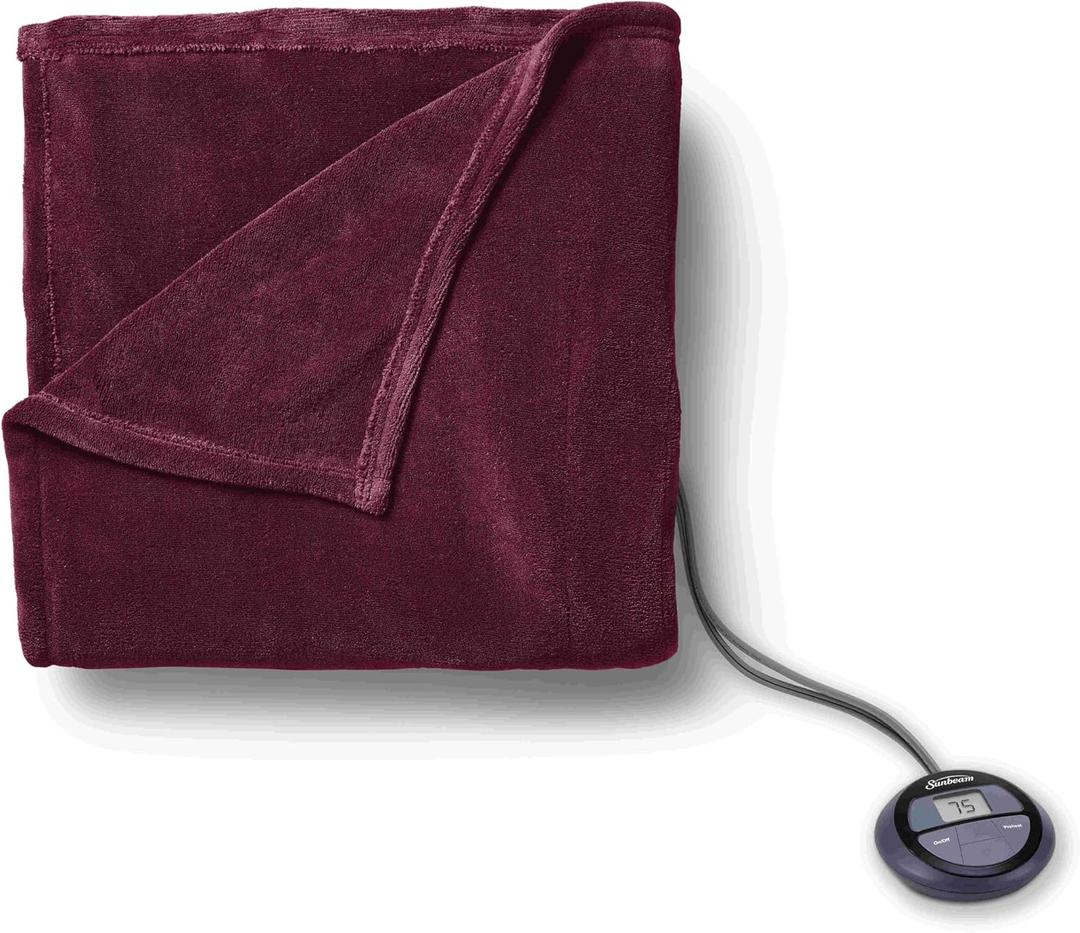Sunbeam Royal Luxe Cabernet Heated Blanket 12 Heat Settings Auto-Shut Off Machine Washable King