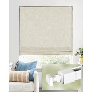 No Tools No Drill Cordless Roman Shades for Indoor Windows 100% Blackout, for Window Size 35" W 64" H Beige