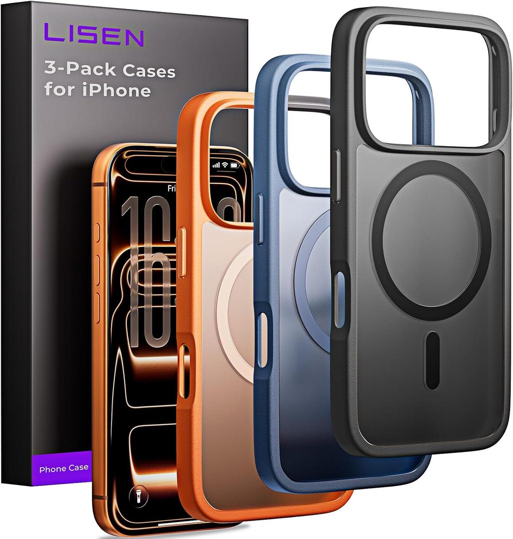LISEN 3 in 1 Shockproof for iPhone 17 Pro Case [2025 Upgrade] (Compatible with Magsafe & Shockproof Military-Grade Protection) Magnetic i Phone Cover for 17pro, 3-Color Set Multicolor
