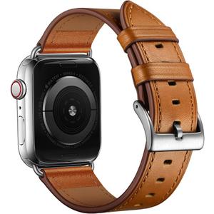 OUHENG Leather Bands Compatible with Apple Watch Band 45mm/49mm/44mm/46mm/42mm, Genuine Leather Strap Replacement for iWatch Series 11/9/10/8/7/6/5/4/3/2/1 & Ultra 3/2/1 & SE3 SE2 SE Men Brown Silver