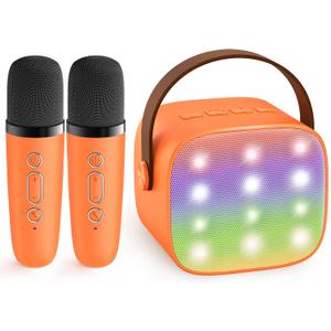 Mini Karaoke Machine for Kids Adults, Portable Bluetooth Speaker with 2 Wireless Microphones, Birthday Gifts Toys for Girls Boys Ages 3, 4, 5, 6, 7, 8, 9,10,11,12+ Years Old Toddler (Orange)