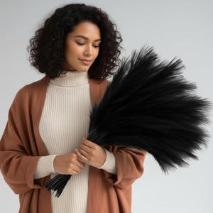 Suncalla 72 Pcs Black Pampas Grass Decor 21.7 Inches Faux Tall Pampas Grass Bulk Artificial Dried Flowers Black Feathers for Vase Filler Home Boho Decor Halloween Wedding Party Gothic Bathroom Wall