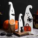 2 x MoDooris 3PCS Halloween Wooden Ghost Decor Signs Set - Tiered Tray Decor for Farmhouse Home Desk Shelf Mantel