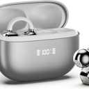 PAXA Clip On Earbuds, Clipbuds7 Open Ear Earbuds Wireless Bluetooth 5.4 with LED Display, Auto L-R Ear Recognition and Touch Control, Ultra-Light 4.5g Fit Comfort for Sports Fitness Daily Use, Silver