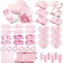 Fanfanwin 48 Pcs Sleepover Party Supplies Spa Birthday Slumber Pajamas Galentines Party Favors Coquette Throw Blanket Pillow Headband Scrunchies Eye Mask Cup Socks(Pink,Bow)