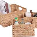Set of 3 Water Hyacinth Storage Basket Rattan Woven Shelf Organizing with Built-in Handles 3-Pack Nesting Wicker Bathroom Accessories Pantry Storage