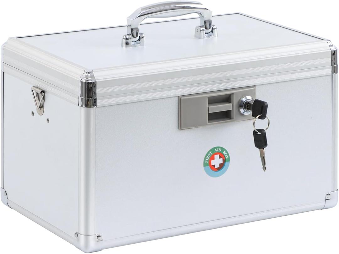 KYODOLED X-Large Medicine Lock Box, Locked Medicine Box with Key, Children Safe Medication Storage, 14.8 x 8.9 x 8.9 Inch, White