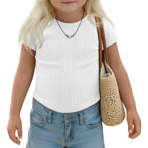 Halfchet Toddler Girls' Short Sleeve Shirts | Ribbed, Cotton, Crew Neck, Fitted, Tops, Summer, Casual, Basic, Tees, Back to School, Vacation, Outfit, for Babies 18M-5T