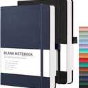 RETTACY Blank Journal Notebook, 2-Pack, 192 Pages per Pack, A5 Medium Size (5.7'' x 8.3''), Leather Hardcover, 100 GSM Thick Paper, for Sketching, Drawing, Painting (Black & Navy Blue)