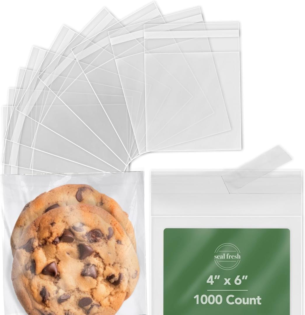 Self Sealing Cellophane Bags - 4" x 6" (1000 Count) - Clear Plastic Resealable Cello Bag - Cellophane Treat Bags, Cookie Bags for Packaging, Candy bags, Cello Bags, Pastry Bags