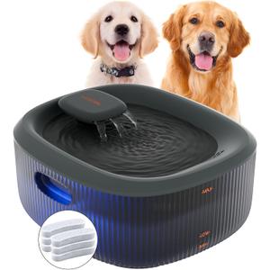 WOPET Dog Water Fountain for Large Dogs, 6L/205oz/1.7Gal Automatic Dog and Cat Water Fountain, Dog Water Dispenser with 6 Filter, Ultra-Quiet Pump (Charcoal Dog Fountain+6 Filters)