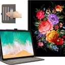 Lokigo for iPad Air 13 Inch Case (M3 2025/M2 2024), iPad Pro 12.9 Inch Case (6th/5th/4th/3rd Gen) with Pencil Holder/Hand Strap/Pocket, Support Touch ID, Auto Wake/Sleep, Black Colord Flowers (Normal Style)