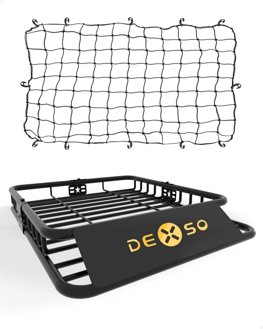 DEXSO 46" x 36" Universal Roof Rack Basket with Cargo Net, 200 Lbs Capacity Rooftop Cargo Carrier Basket, Heavy Duty Luggage Holder Rack for SUVs, Trucks, Vehicles