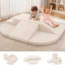 6-Piece Kids Climbing Foam Blocks, Baby Foam Climbing Blocks, Corduroy Non-Slip Surface, Soft Toddler Play Equipment for Active Climbing & Building, Indoor Gross Motor Skill Development, Cream