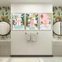 3Pcs Pink Bathtub Plant Canvas Wall Art Maximalist Botanical Bathroom Posters Prints Paintins Pink toilet bathtub sink Wall Decor Pictures for Washroom Artwork Home Decoration Unframed