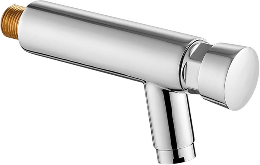 Wall-Mounted One Hole Auto Closing Water Saver Cold Tap Copper Public Lavatory Press Delay Faucet Kitchen Bathroom Garden Patio Sink Faucets, Polished Chrome