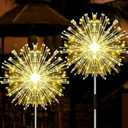 Solar Firework Lights, 2 Pack 135 LEDs 2 Lighting Modes Solar Garden Lights Outdoor Waterproof for Yard Patio Walkway Pathway Party Wedding Christmas Decorative - Warm White