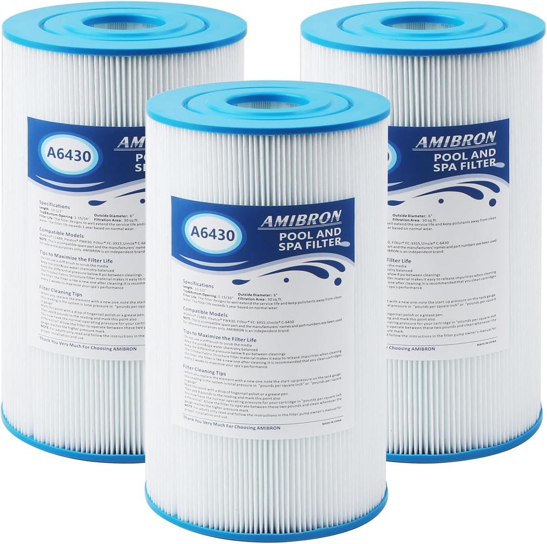 AmiBron PWK30 Hot Springs Spa Filters, Compatible for Watkins 31489, Unicel C-6430, Filbur FC-3915, P/N0969601,73178, 73250, 71825, 30 sq.ft.Hot Tub Filter 3 Pack