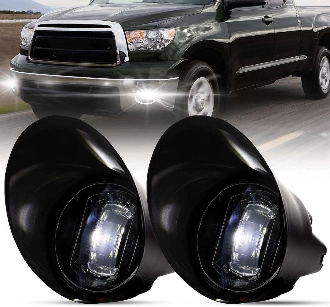 BUNKER INDUST LED Fog Lights for Toyota Tundra 2007-2013/Sequoia 2008-2011, Clear Lens OEM Driving Bumper Fog Lamp Kit Fog Light with Adapter Extension Harness