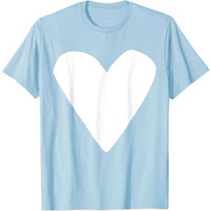 White Heart Light Blue T-Shirt (Small, Baby Blue)