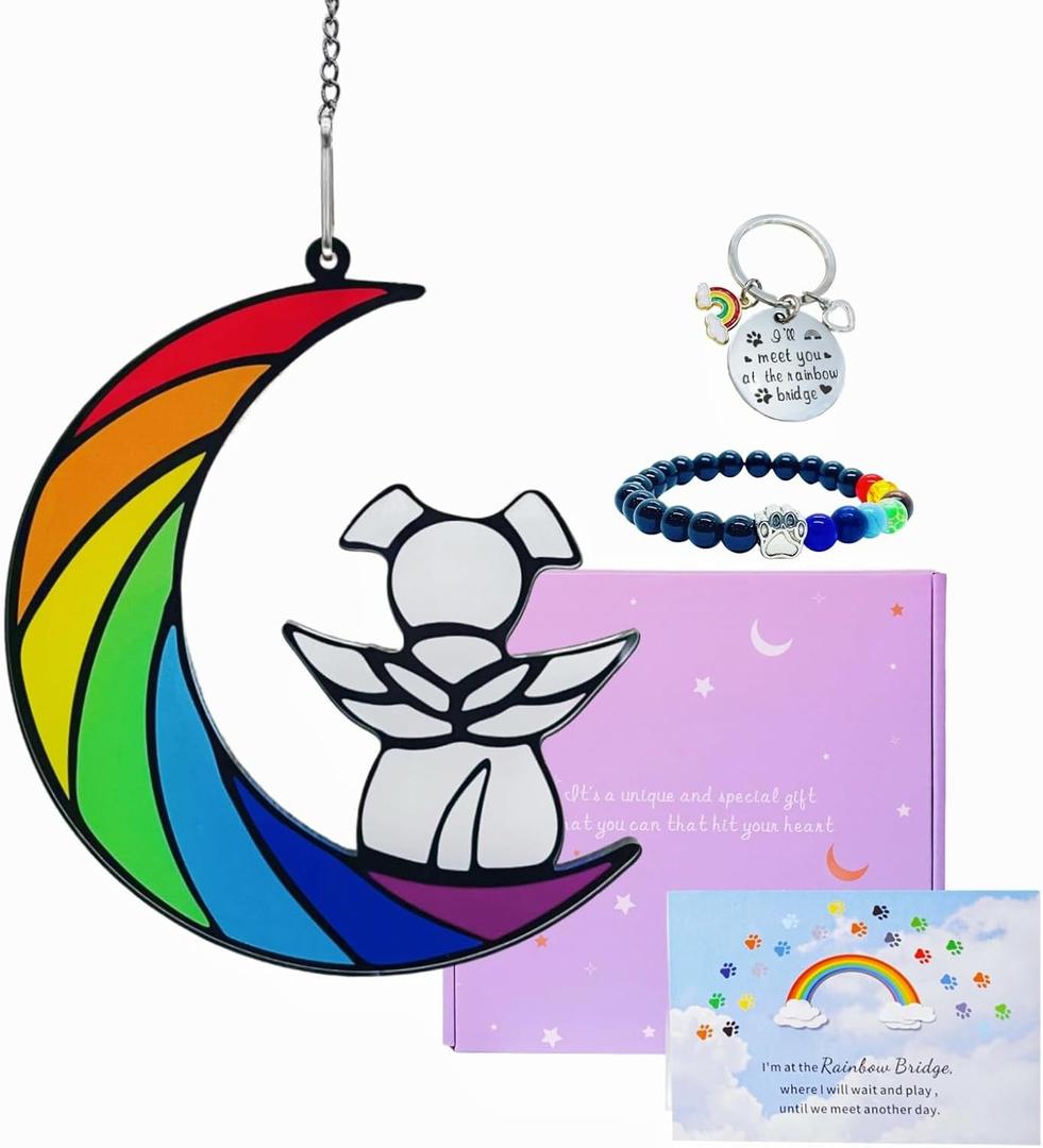 Dog Memorial Gifts for Loss of Dog,Dog Memorial Sun Catcher, Pet Loss Sympathy Gift,Dog Death Sympathy Gifts,Rainbow Bridge Dog Memorial Gifts,Pet Memorial Gifts for Dogs Loss of Dog