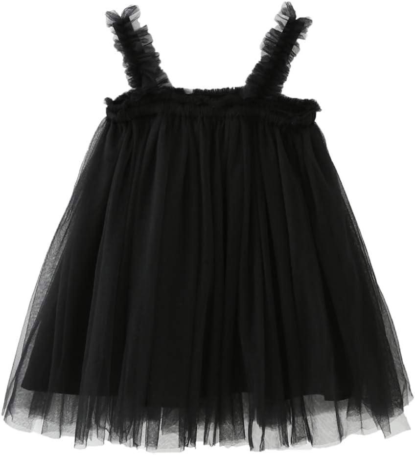 Baby Girl Tutu Dresses Sleeveless Toddler Flower Tulle Dress Princess Soft Pom Sundress (Black)