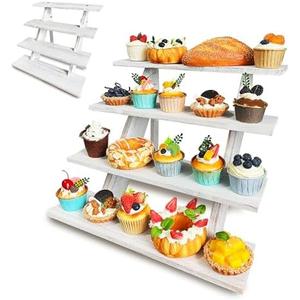 Umgozrz Wooden Cupcake Stand 4 Tier White Cupcake Stand Rustic Wood Cake Stand for 24 Cupcakes Wedding Cupcake Display