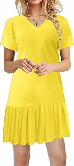 Alaster Queen Women’s 2025 Summer T Shirt Pleated Dress Short Sleeve Casual Swing Tunic Dress with Pockets Size S