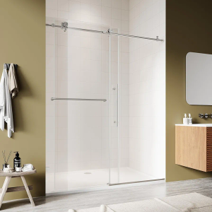 60-64" W x 72" H Frameless Shower Door, Sliding Glass Shower Door with 5/16"(8mm) Clear SGCC Tempered Glass, Bathroom Doors for Walk in Shower Silent Soft-Close Design, Brushed Nickel