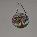 Tuitessine Tree of Life Stained Glass Suncatcher Four Season Theme Colorful Leaves Window Wall Hanging Ornament Hand-Painted Glass Panel Decor Gift for Women Christmas Thanksgiving Gift 6.3 * 6.3