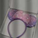 2 Pack Pink Purple Mouse Ears Headbands for Women Girls, Sequin Bow Headband for Cosplay Costume Birthday Party Decorations Hair Accessories