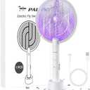PALONE Electric Fly Swatter 4000V Bug Zapper Racket, Dual Modes Mosquito Killer with Battery, Rechargeable Mosquito Killer Lamp with 3 Layers Safety Mesh for Indoor and Outdoor, White 1P