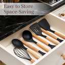 Silicone 10 Pcs Kitchen Cooking Utensils Set, Recycled Materials Certification, BPA Free Spatula Set with Heat Resistant Wood Handles for Nonstick Cookware, Black