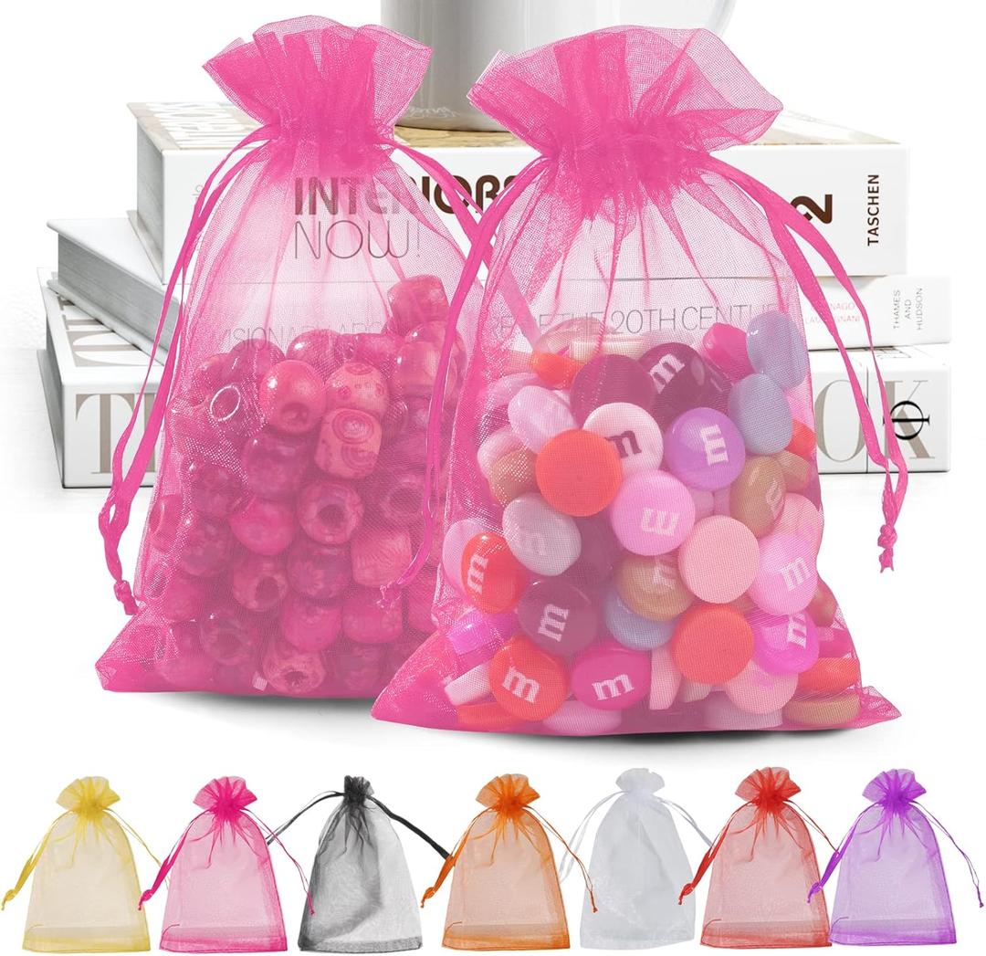 ANZNKU 50 Pack Pink Organza Bags 4 x 6 inch, Premium Mesh Bag Drawstring for Candy Jewelry, Small Organza Gift Bags for Baby Shower Wedding Birthday Party Favor, Cute Goodie Bag for Easter Gifts